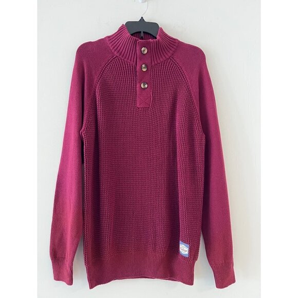 Weatherproof Vintage Sweater Red Mens Large Raglan Sleeves Shaker Stitch Button - Picture 3 of 4